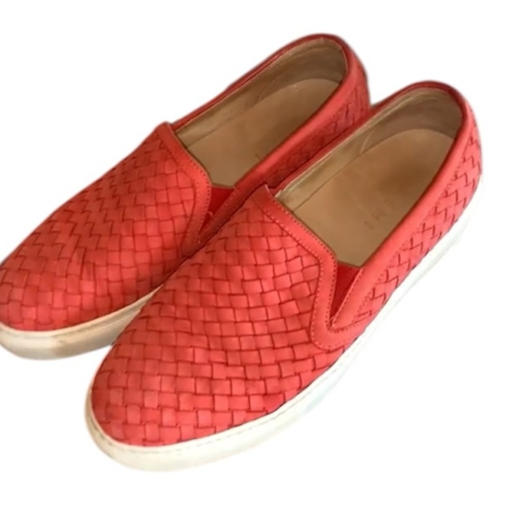 M. Gemi Coral Red Woven Leather Slip-On Sneakers